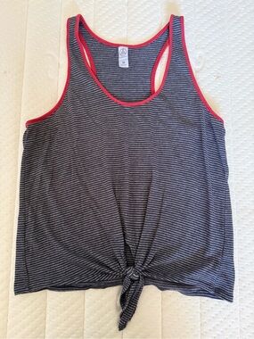 Alternative Navy Striped Tie-Front Tank with Pink Trim